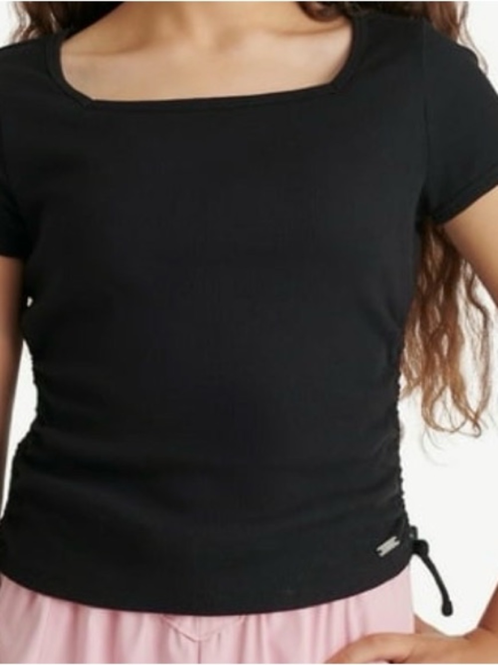 Justice Black Short Sleeve Square Neck Tee girls size 7/8